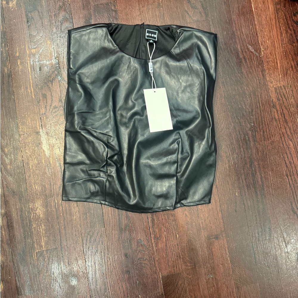 Black Faux Leather Sleeveless Top